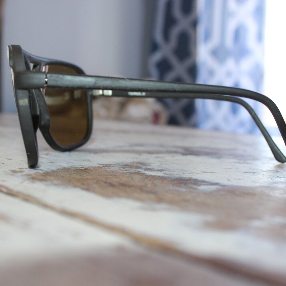 Vintage Opti-Ray Black Nylon Frame Sunglasses Amber Lens nice